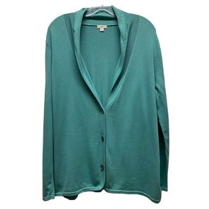 J JILL 3-Button Collared Cardigan Sweater Aqua Large